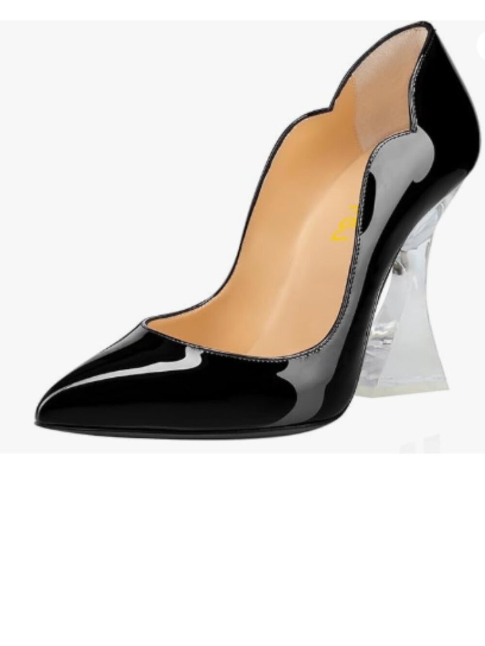 FSJ Black Sexy Pointed Toe High Heel Slip On Unique Transparent Chunky Heel Pump